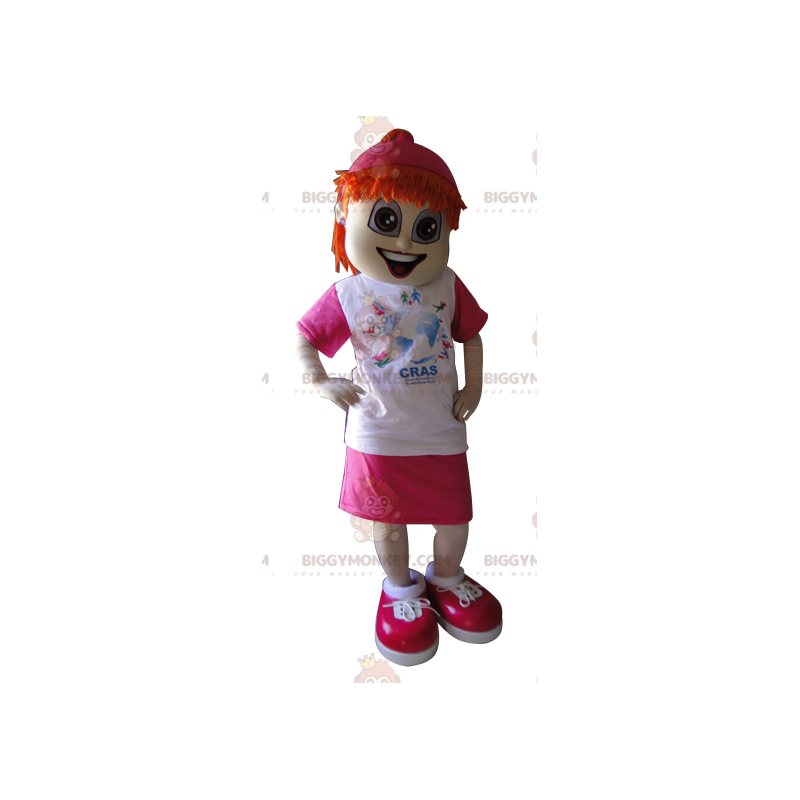 Costume da mascotte BIGGYMONKEY™ da ragazza rossa vestita di Costume da mascotte BIGGYMONKEY™ da ragazza rossa vestita di