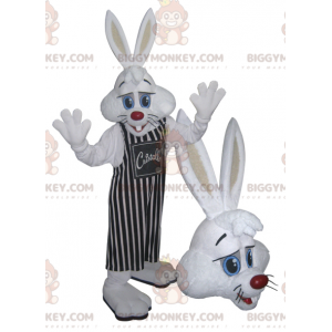 Costume de mascotte BIGGYMONKEY™ de lapin blanc avec un tablier