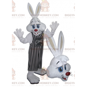 Wit konijn BIGGYMONKEY™ mascottekostuum met gestreepte schort -