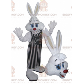 Wit konijn BIGGYMONKEY™ mascottekostuum met gestreepte schort -