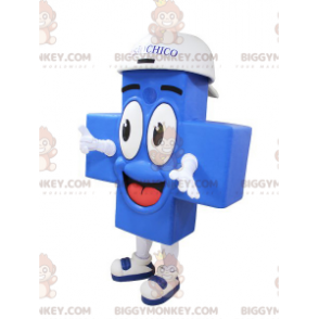 Smilende gigantiske blå kors BIGGYMONKEY™ maskotkostyme - Uklassifiserte maskoter - BIGGYMONKEY_05907 - BiggyMonkey.com
