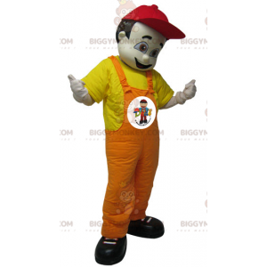 Brown Man In Overalls BIGGYMONKEY™ Mascot Costume. Mechanic
