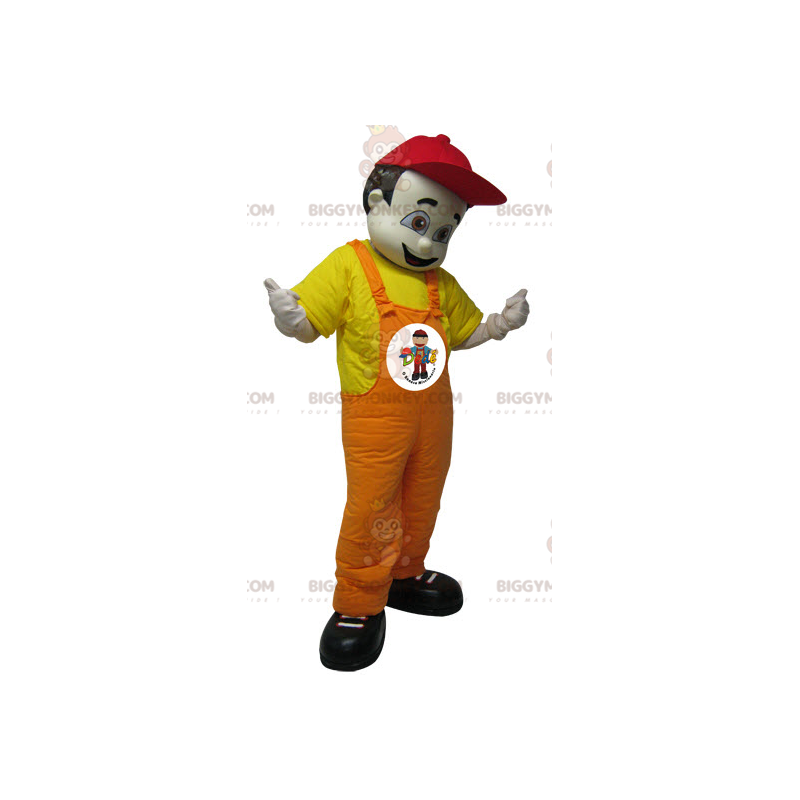 Disfraz de mascota BIGGYMONKEY™ de hombre marrón con overol. Disfraz de mascota BIGGYMONKEY™ de hombre marrón con overol.