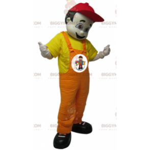 Brown Man In Overalls BIGGYMONKEY™ Mascot Costume. Mechanic