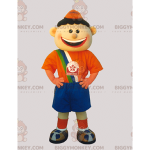 Soccer Boy BIGGYMONKEY™ -maskottiasu, oranssi ja sininen pukeutuminen - Poikien ja tyttöjen maskotit - BiggyMonkey.com