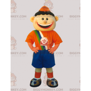 Soccer Boy BIGGYMONKEY™ Mascot Costume Orange and Blue Dress Up