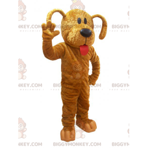BIGGYMONKEY™ Mascot Costume Brown Pooch Dog with Red Tongue –