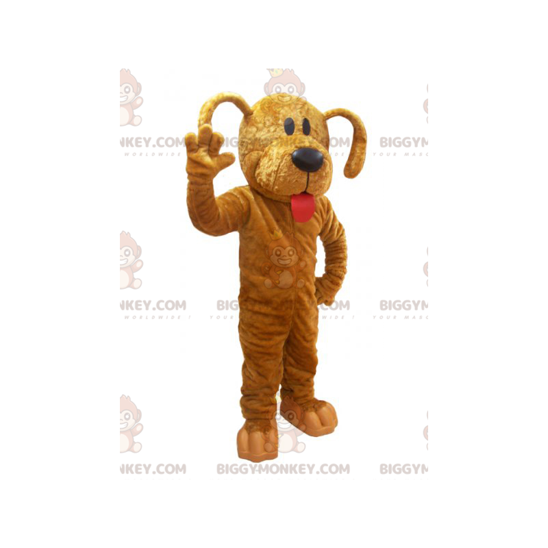 Fantasia de mascote BIGGYMONKEY™ cão cão marrom com língua Fantasia de mascote BIGGYMONKEY™ cão cão marrom com língua
