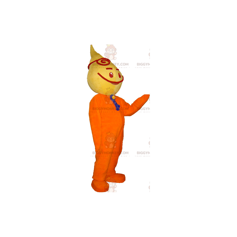 BIGGYMONKEY™ Meget smilende gul og orange snemandsmaskotkostume BIGGYMONKEY™ Meget smilende gul og orange snemandsmaskotkostume