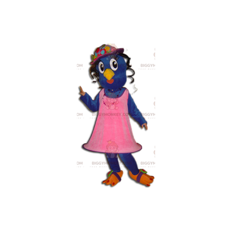 Disfraz de mascota de pájaro azul y amarillo BIGGYMONKEY™ con Disfraz de mascota de pájaro azul y amarillo BIGGYMONKEY™ con