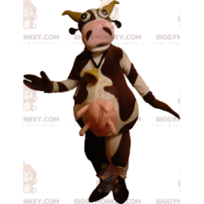 Very Funny Brown and White Cow BIGGYMONKEY™ Mascot Costume -
