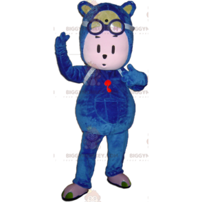 Sininen nallemiehen BIGGYMONKEY™ maskottiasu lasilla - Karhun maskotti - BIGGYMONKEY_05937 - BiggyMonkey.com