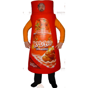 Στολή μασκότ BIGGYMONKEY™ γιγάντιο κόκκινο μπουκάλι κέτσαπ -