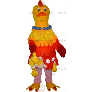 BIGGYMONKEY™ Mascot Costume Yellow and Red Hen with Hanging
