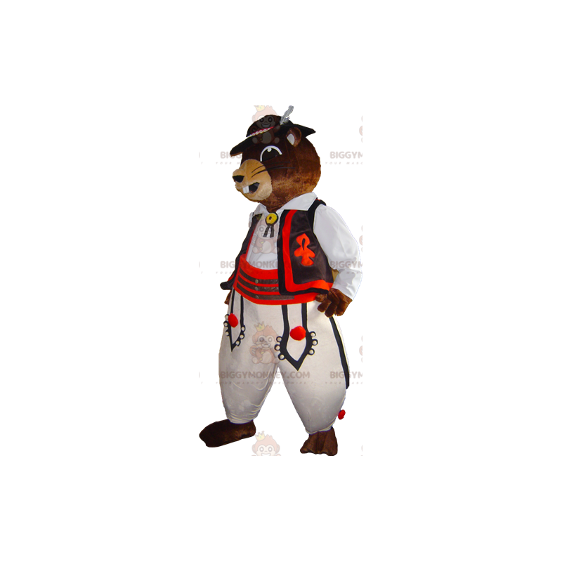 BIGGYMONKEY™ Mascot Costume Brown Beaver Marmot In Traditional BIGGYMONKEY™ Mascot Costume Brown Beaver Marmot In Traditional