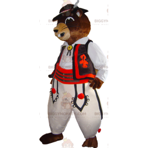Kostium maskotki BIGGYMONKEY™ Brązowy Świstak Bóbr w tradycyjnym stroju - Zwierzęta leśne - BIGGYMONKEY_05944 - BiggyMonkey.com