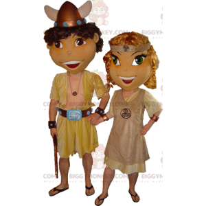 2 Wikinger Kelten BIGGYMONKEY™ Maskottchen Mann und Frau -