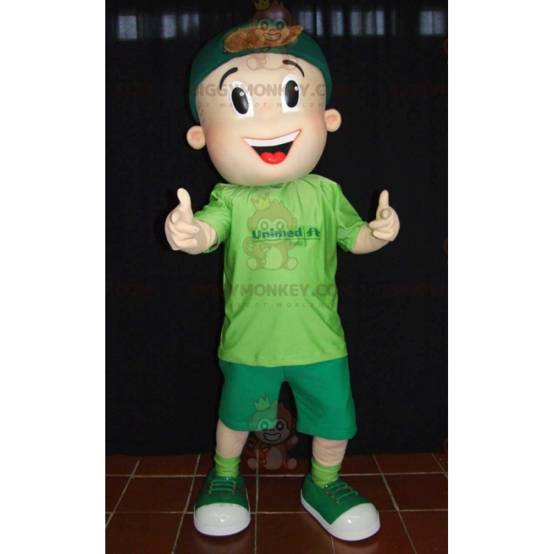 Teenager dreng BIGGYMONKEY™ maskot kostume klædt i grønt - Teenager dreng BIGGYMONKEY™ maskot kostume klædt i grønt -