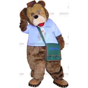 BIGGYMONKEY™ Brown Bear Mascot Costume In Courier Outfit -