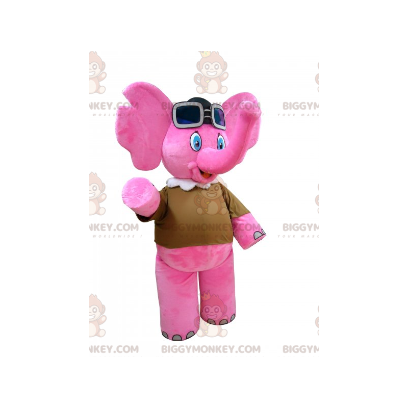 Pink Elephant BIGGYMONKEY™ Mascot Costume with Aviator Goggles Pink Elephant BIGGYMONKEY™ Mascot Costume with Aviator Goggles
