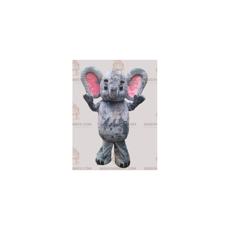 BIGGYMONKEY™ Mascot Costume Gray and Pink Elephant with Big BIGGYMONKEY™ Mascot Costume Gray and Pink Elephant with Big