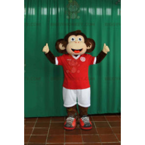 Καφέ και μπεζ κοστούμι μασκότ BIGGYMONKEY™ με αθλητικά ρούχα -