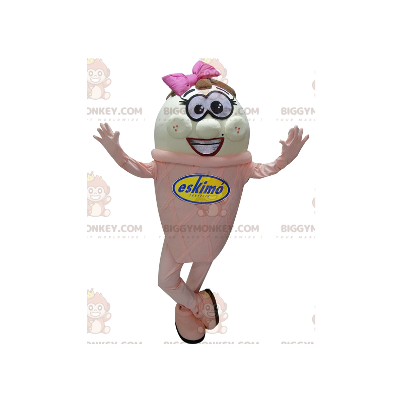 Disfraz de mascota gigante helado rosa y blanco BIGGYMONKEY™ - Disfraz de mascota gigante helado rosa y blanco BIGGYMONKEY™ -