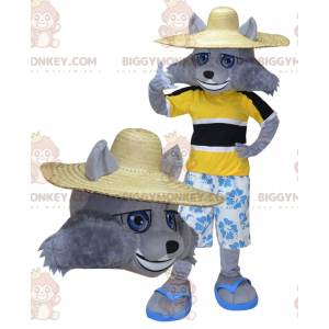 BIGGYMONKEY™ Mascot Costume Gray Wolf Vacationer Outfit -