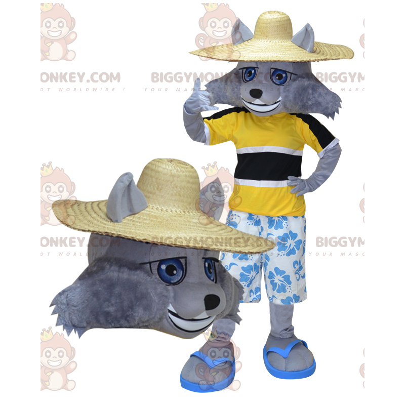 BIGGYMONKEY™ mascottekostuum grijze wolf vakantieganger - BIGGYMONKEY™ mascottekostuum grijze wolf vakantieganger -