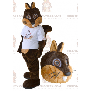 Brown and Tan Squirrel BIGGYMONKEY™ Mascot Costume with White