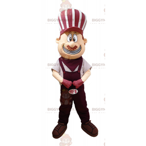 BIGGYMONKEY™ Smiling Man Mascot Costume Dressed in Purple and