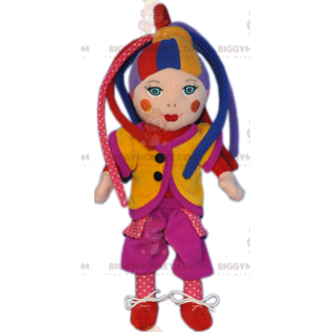 Very Colorful Harlequin Doll Clown BIGGYMONKEY™ Mascot Costume