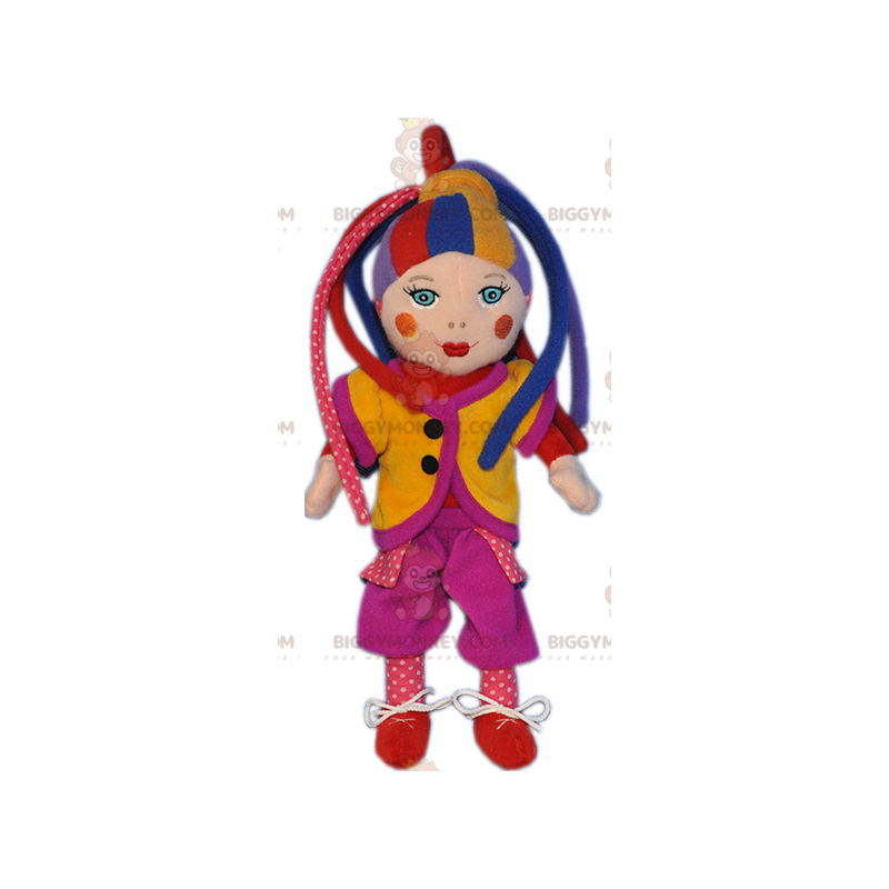 Erittäin värikäs Harlequin Doll Clown BIGGYMONKEY™ maskottiasu Erittäin värikäs Harlequin Doll Clown BIGGYMONKEY™ maskottiasu