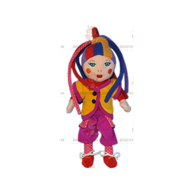 Very Colorful Harlequin Doll Clown BIGGYMONKEY™ Mascot Costume