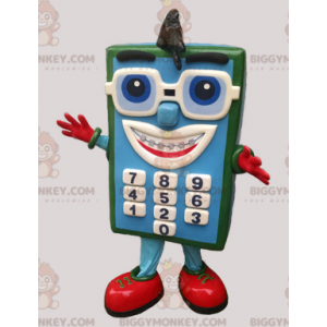 Modrá a zelená kalkulačka Kostým maskota BIGGYMONKEY™ s brýlemi