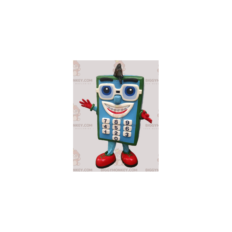 Niebiesko-zielony kalkulator BIGGYMONKEY™ Kostium maskotki z Niebiesko-zielony kalkulator BIGGYMONKEY™ Kostium maskotki z