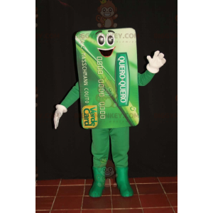 Giant green bank card BIGGYMONKEY™ mascot costume. Blue card –