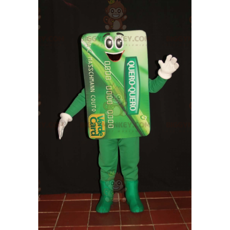 Obří kostým maskota BIGGYMONKEY™ se zelenou platební kartou. Obří kostým maskota BIGGYMONKEY™ se zelenou platební kartou.
