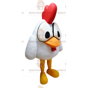 BIGGYMONKEY™ Mascot Costume White Rooster With Big Eyes And Red