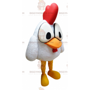 BIGGYMONKEY™ maskotkostume Hvid hane med store øjne og rød våbenskjold - Hens maskot - haner - høns - BiggyMonkey.com