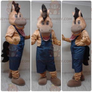 Disfraz de mascota Brown Colt Horse BIGGYMONKEY™ vestido con overol - Mascotas de caballo - BIGGYMONKEY_05990 - BiggyMonkey.com