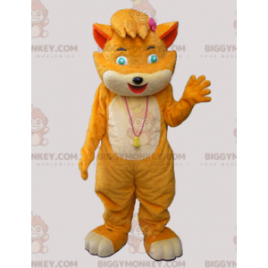 BIGGYMONKEY™ Mjuk och flörtig orange och beige kattmaskotdräkt