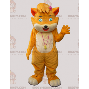 BIGGYMONKEY™ pehmeä ja flirttaileva oranssi ja beige kissan maskottiasu - Kissan maskotit - BIGGYMONKEY_05992 - BiggyMonkey.com