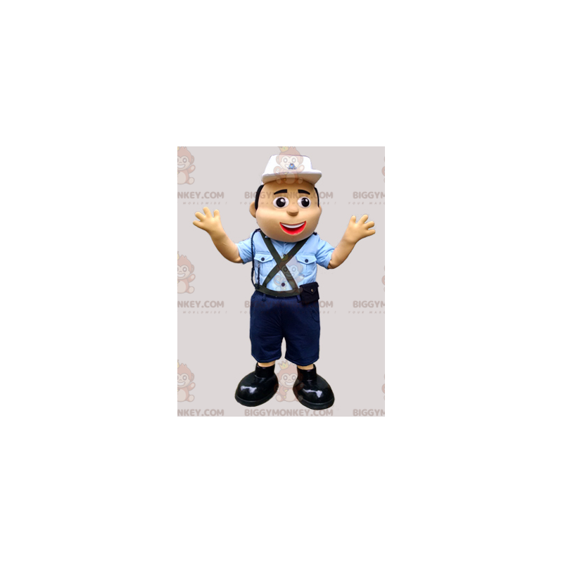 Police Officer BIGGYMONKEY™ Mascot Costume In Blue Uniform With Police Officer BIGGYMONKEY™ Mascot Costume In Blue Uniform With