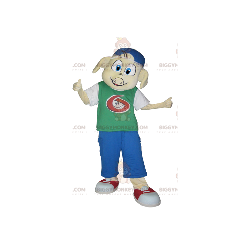 Kostium maskotka świnia BIGGYMONKEY™ ubrana w strój młodzieżowy Kostium maskotka świnia BIGGYMONKEY™ ubrana w strój młodzieżowy