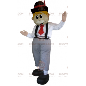 Englantilainen BIGGYMONKEY™ maskottiasu rusetilla ja henkselit