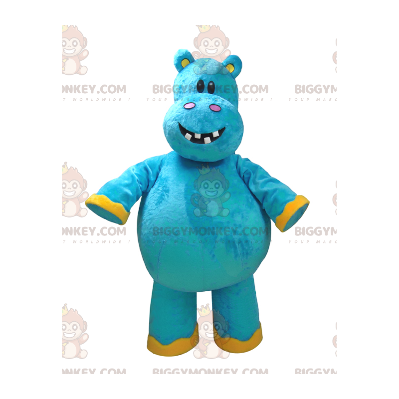 Very Fun Blue and Yellow Hippo BIGGYMONKEY™ Mascot Costume -