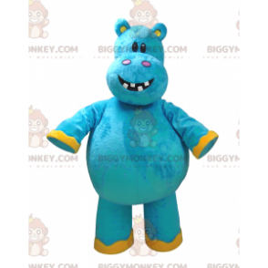 Zeer leuk blauw en geel nijlpaard BIGGYMONKEY™ mascottekostuum