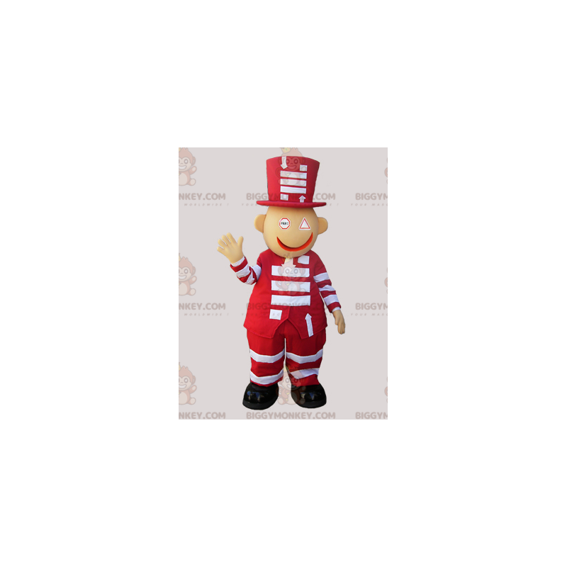 Costume de mascotte BIGGYMONKEY™ de bonhomme rouge et blanc Costume de mascotte BIGGYMONKEY™ de bonhomme rouge et blanc