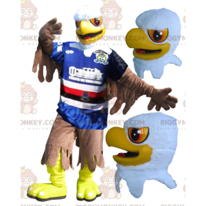 Costume de mascotte BIGGYMONKEY™ d'aigle jaune blanc et marron